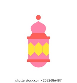 Minimalist flat design of an Arabic lantern in vibrant colors, symbolizing Islam, Ramadhan, and Eid Fitri.