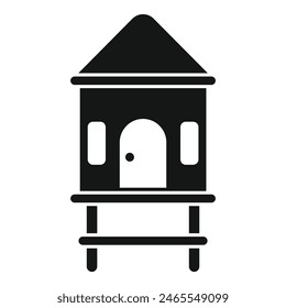 Minimalist flat design beach lifeguard tower icon silhouette vector illustration for coastal safety and security in black and white isolated structure