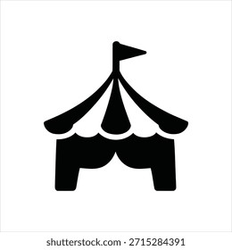 Minimalist flat design black circus tent with central flagpole, scalable vector graphic ideal for events, festivals, and entertainment branding.