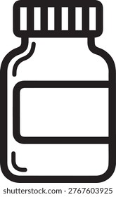 Minimalist flat design bottle graphic featuring transparent liquid in a capped container.