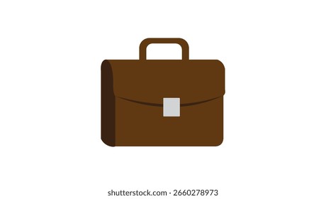 Diseño plano minimalista de un maletín de cuero marrón, que simboliza el profesionalismo, los negocios y el trabajo de oficina. Ideal para presentaciones corporativas, Plantillas de negocios y contenido relacionado con la carrera.