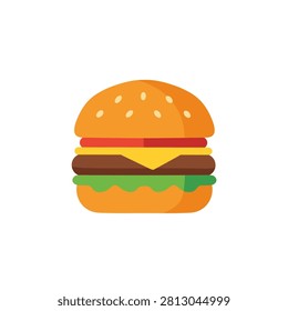 Minimalist Flat Design Cheeseburger Illustration Isolated on White Background for Food Branding