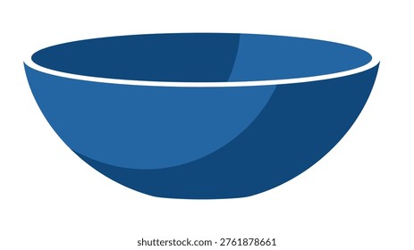 Minimalist flat design of a deep blue kitchen bowl presented as a versatile household object icon.