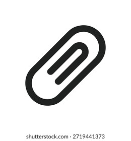 Diseño plano minimalista con un ícono de Clip de papel negro. Estilo simple, limpio y moderno aislado sobre fondo blanco.