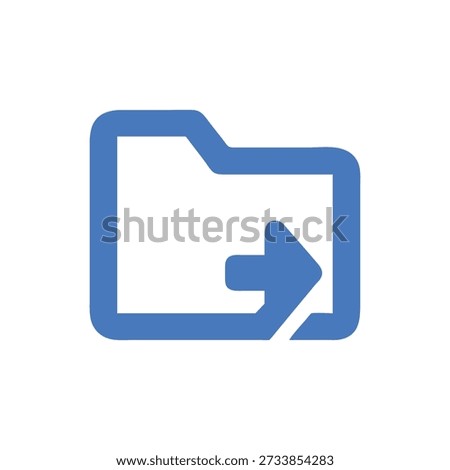 A minimalist flat design featuring a blue file folder icon with a forward-pointing arrow, set against a stark White Background.