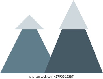 Minimalist flat design featuring two stylized mountain peaks with white snow caps on a plain background representing success and growth