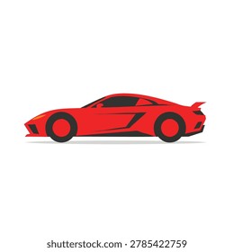 A minimalist flat design graphic of a modern red sports car shown from a side profile view against a plain white background.