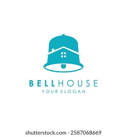 Minimalist Flat Design House Bell Logo Vector Illustration.