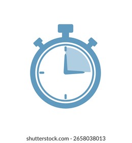 Un icono de diseño plano y minimalista de un cronómetro azul, con una cara circular con un indicador de tiempo segmentado.