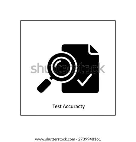 Minimalist flat design icon depicting a magnifying glass with a checkmark symbolizing test accuracy, quality assurance, and successful verification in business or education.