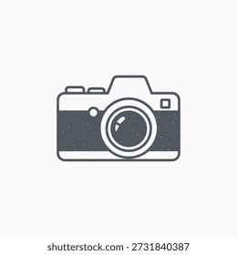Ein minimalistisches flaches Design-Icon einer Digitalkamera mit subtiler Grunge-Textur. Ideal für Fotografieanwendungen, Webdesign oder kreative Projekte.