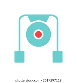 A minimalist flat design icon featuring a gong. The simple design and bright colors make it suitable for a variety of applications.