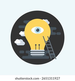 A minimalist, flat design icon featuring a stylized lightbulb integrated with an eye, symbolizing ideas, vision, and insight. Perfect for technology and creative concepts.