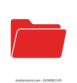 A minimalist, flat design icon of a red folder with a tab and an open front, featuring smooth, rounded corners and a thin white border.