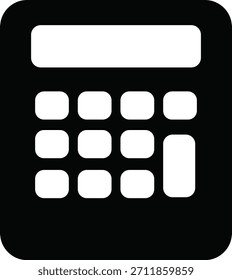 A minimalist, flat design icon representing a calculator with a display screen and number pad. Clean and modern graphic.
