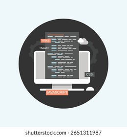 A minimalist, flat design icon set featuring screen and code elements, perfect for digital interfaces and technology-themed projects. Clean lines and modern aesthetic.