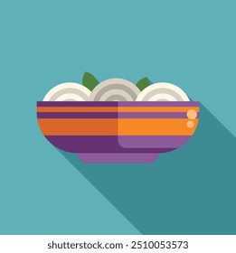 Minimalist flat design icon of a steaming bowl of pasta, perfect for a food blog or restaurant menu