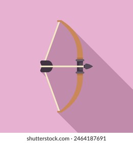 Minimalist, flat design illustration of a bow and arrow with a shadow, isolated on a pink backdrop