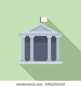 Minimalist flat design illustration of a classic government building on a green background