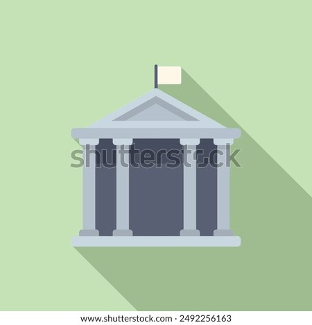 Minimalist flat design illustration of a classic government building on a green background