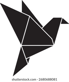 A minimalist, flat design illustration of a folded paper origami bird, showcasing simple geometric shapes and clean lines.