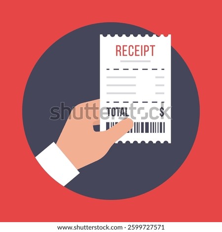 Minimalist Flat Design Illustration of a Hand Holding a Printed Receipt with Barcode