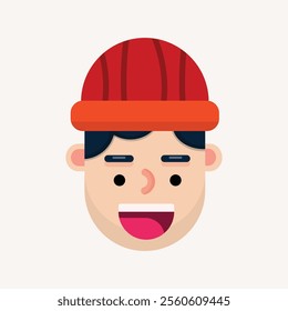 Minimalist Flat Design Illustration Of A Man's Face Wearing A Hat, for design, icon design, elemment, or print 