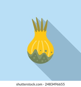 Minimalist flat design illustration of a pineapple with a shadow, isolated on a blue background