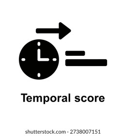 Minimalist flat design illustration showing a clock with an arrow and progress bar representing temporal score, ideal for time management and productivity concepts.