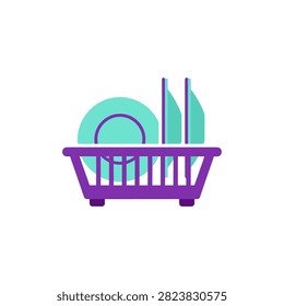 Minimalist flat design of kitchenware drying. Essential for home organization and lifestyle content.