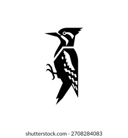 Minimalistisches flaches Design-Logo aus schwarzem Specht Silhouette, ein auffälliges und minimalistisches Design-Element Vektor-Logo-Vorlage