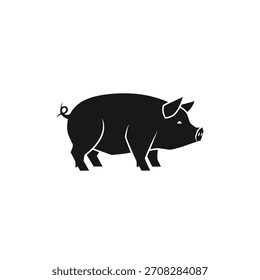 Logotipo de diseño plano minimalista de la ilustración del cerdo negro, un diseño simple y limpio para diversos propósitos Plantilla del logotipo del Vector