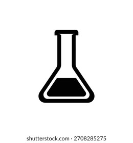 Logotipo de design plano minimalista de silhueta preta de um frasco de laboratório com líquido para conceito de ciência modelo de logotipo vetorial