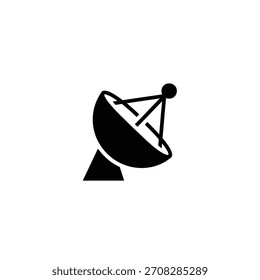 Minimalist flat design logo of black satellite dish antenna is used for communication vector logo template