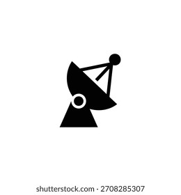 Minimalist flat design logo of black satellite dish icon, symbolizing communication technology vector logo template
