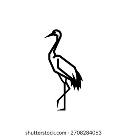 Minimalistisches flaches Design-Logo des eleganten Krans steht anmutig auf einem Bein, , ein Symbol für Langlebigkeit Vektor-Logo-Vorlage