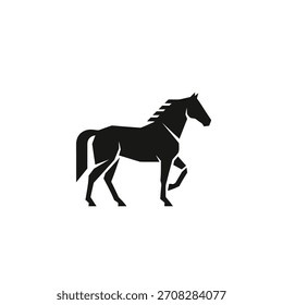 Minimalist flat design logo of elegant horse silhouette, showcasing its graceful form and powerful presence vector logo template