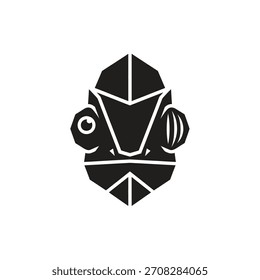 Minimalist flat design logo of geometric chameleon head logo, showcasing a modern and stylized design vector logo template