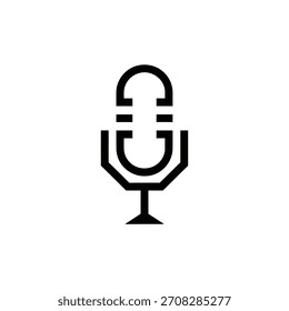 Logotipo minimalista del diseño plano del icono retro del micrófono, podcast o concepto del karaoke, Plantilla del logotipo del Vector de la Ilustración vectorial