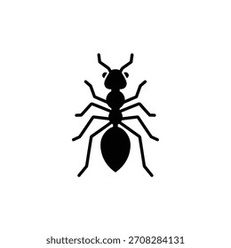 Logotipo minimalista de diseño plano de la silueta de una hormiga negra, que muestra su intrincada estructura del cuerpo Plantilla de logotipo de Vector