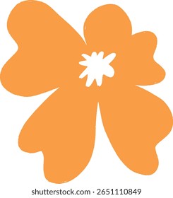 Minimalist flat design of an orange flower with five petals on a white background