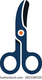 Minimalist flat design pair of scissors icon in blue and orange isolated on white background