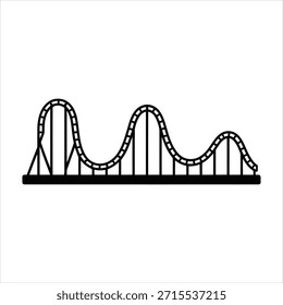 Minimalist flat design roller coaster track in black and white, scalable vector graphic ideal for amusement park logos, icons, and prints.