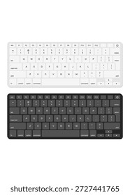 Diseño plano minimalista que muestra diseños de teclado de computadora claros y oscuros con teclas modernas y limpias y esquinas redondeadas.