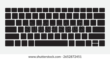 Minimalist flat design showing top view layout of computer keyboard. Suitable for tech, office, education, or digital learning content.
