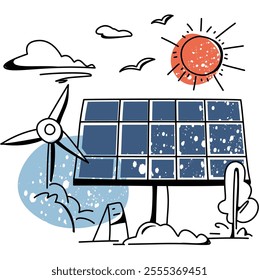 Minimalist flat design of a Solar Panel Installation scene, great for infographics, blogs, and presentations on green energy