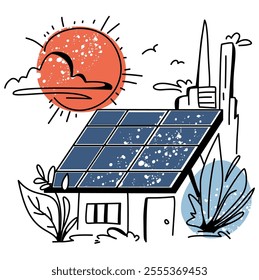 Minimalist flat design of a Solar Panel Installation scene, great for infographics, blogs, and presentations on green energy