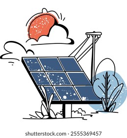 Minimalist flat design of a Solar Panel Installation scene, great for infographics, blogs, and presentations on green energy