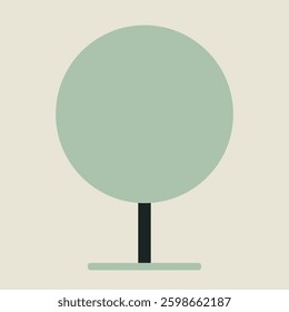 Minimalist Flat Design Tree with Circular Canopy, Simple Geometric Nature Illustration for Modern Art and Prints