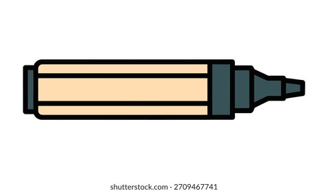 Gráfico de Vector de diseño minimalista y plano que representa un marcador resaltador único con cuerpo beige y punta y tapa gris oscuro, perfecto para temas educativos u de oficina.